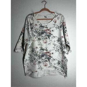 Zebra Bohemian Women’s Cotton Blend Sweatshirt Floral Print Size M/L White Gray